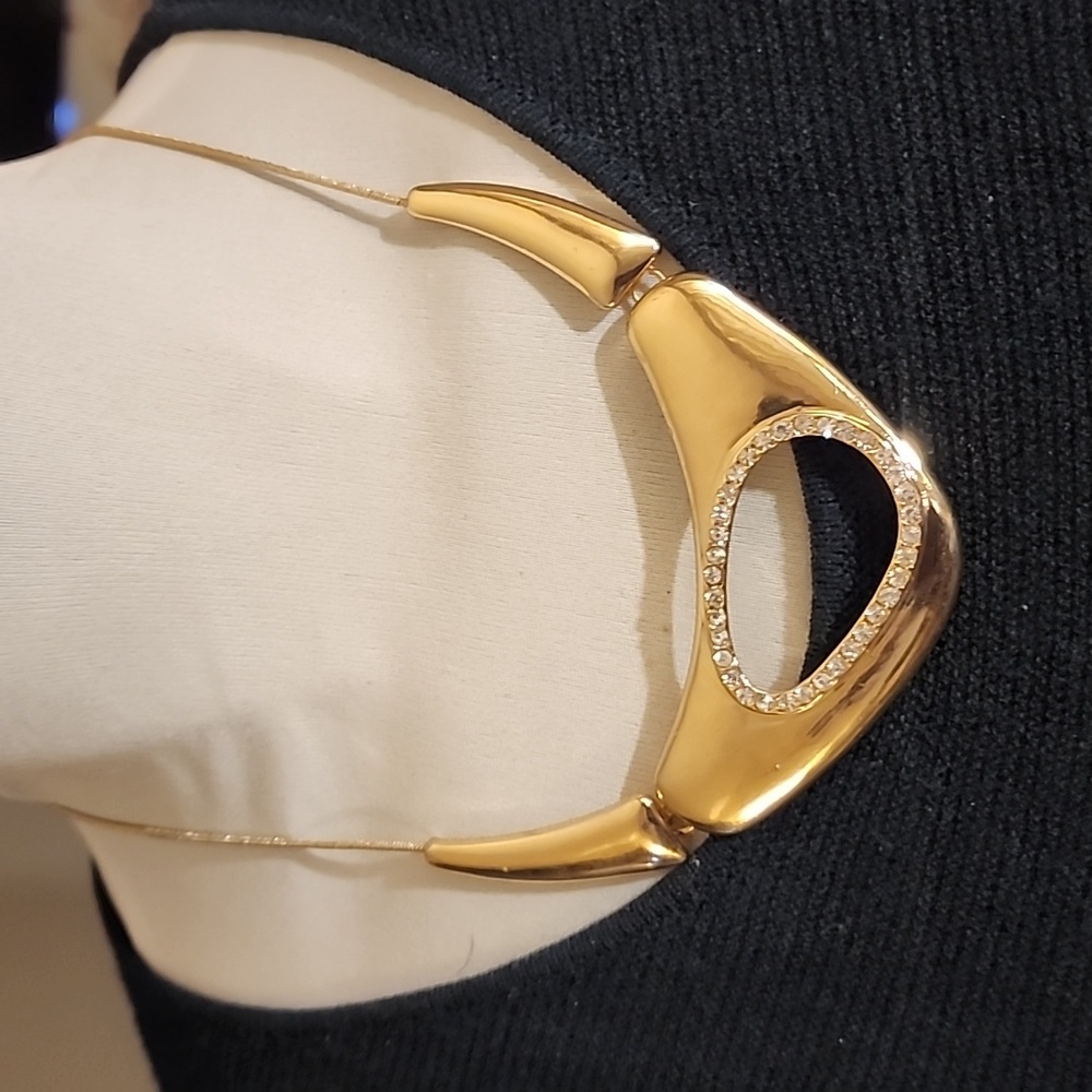 Erica Lyons gold tone diamond statement bib necklace